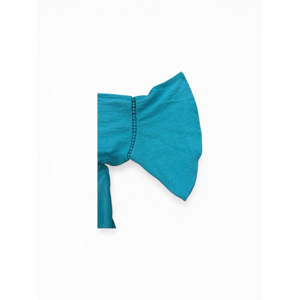 d&co Denim & Company Women’s 1X Turquoise Boho Peasant Blouse - Picture 5 of 12